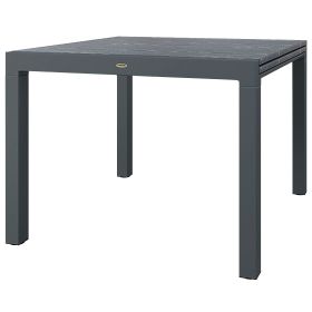 Patio Table for 6-8 People Dark Gray Aluminum Frame Rectangle Garden Table with Wood Effect Steel Top for Backyard