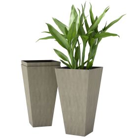 Set of 3 28" Tall Plastic Planterswith Drainage Hole, Outdoor Flower Plant Pots, Indoor Planters for Porch Patio and Deck, Gray