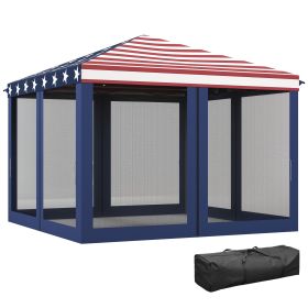 Patriotic Pop-Up: 10x10' American Flag Canopy with Mesh Sidewalls for Outdoor Events