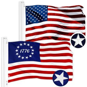 Combo Pack American USA Flag 2.5x4 Ft and Betsy Ross 1776 Flag 2.5x4 Ft Both Embroidered 300D Polyester Indoor Outdoor Brass Grommets