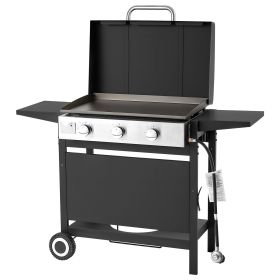 VEVOR Gas Griddle, 3-Burner Flat Top Grill, Propane Griddle with Wheels, Lid, 3 x 11000 BTU Outdoor Flat Top Grills for Pan-Frying, Grilling