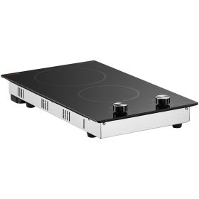 VEVOR Electric Cooktop, 12 inch 2 Burners Built-in Electric Stove Top, 3000W Ceramic Top Radiant Cooktop, with Glass Panel, Knob Control