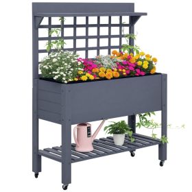 41" Raised Garden Bed Mobile Elevated Wooden Planter Box Stand with Wheels, Trellis and Storage Shelf, Gray (Option: Gray-1110x715x180 mm)