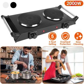 2000W Electric Dual Burner Portable Coil Heating Hot Plate Stove Countertop RV Hotplate with 5 Temperature Adjustments Portable Handles (Color: BLACK, Type: Dual-Burner)